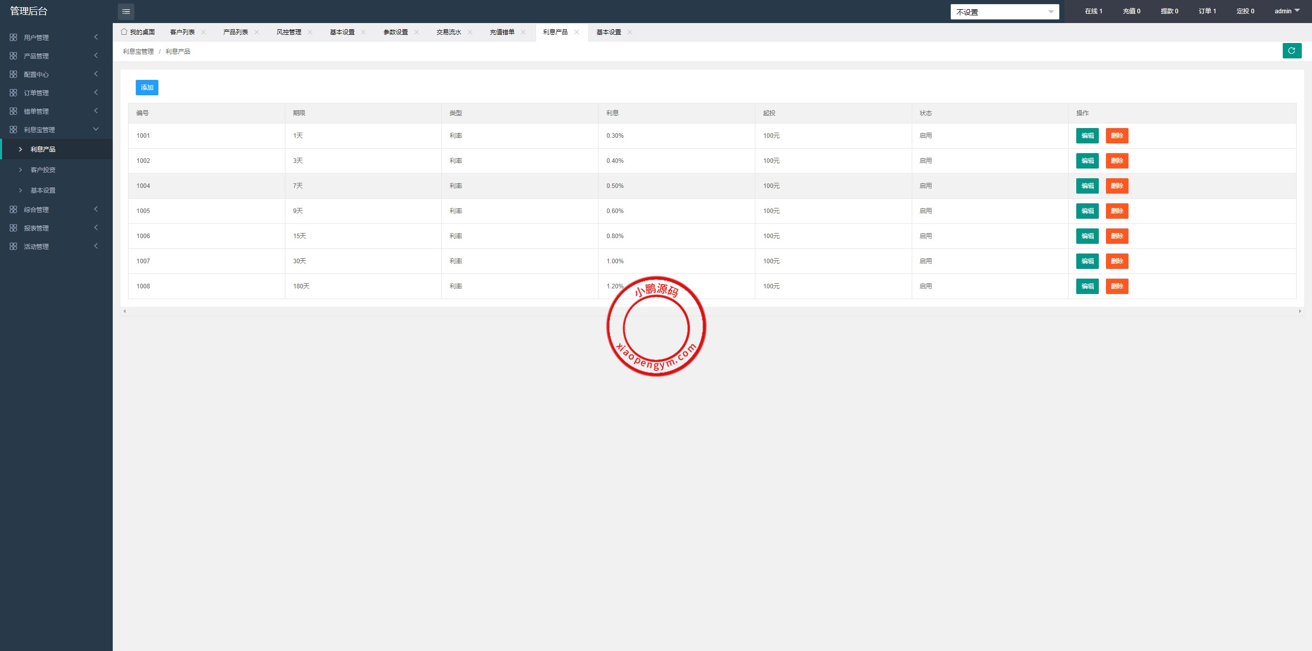PC自适应微盘系统/微交易所/伪交易所/利息宝/单控全控