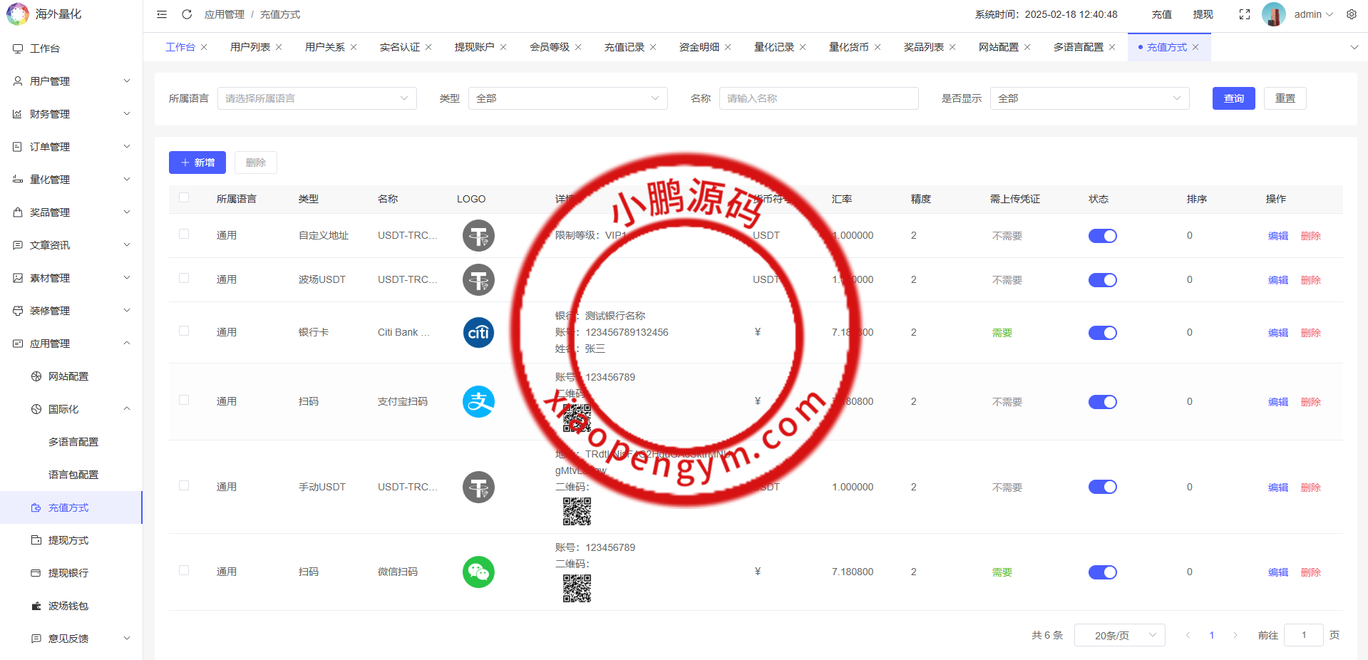 海外虚拟币量化交易系统/多语言量化/USDT自动充值